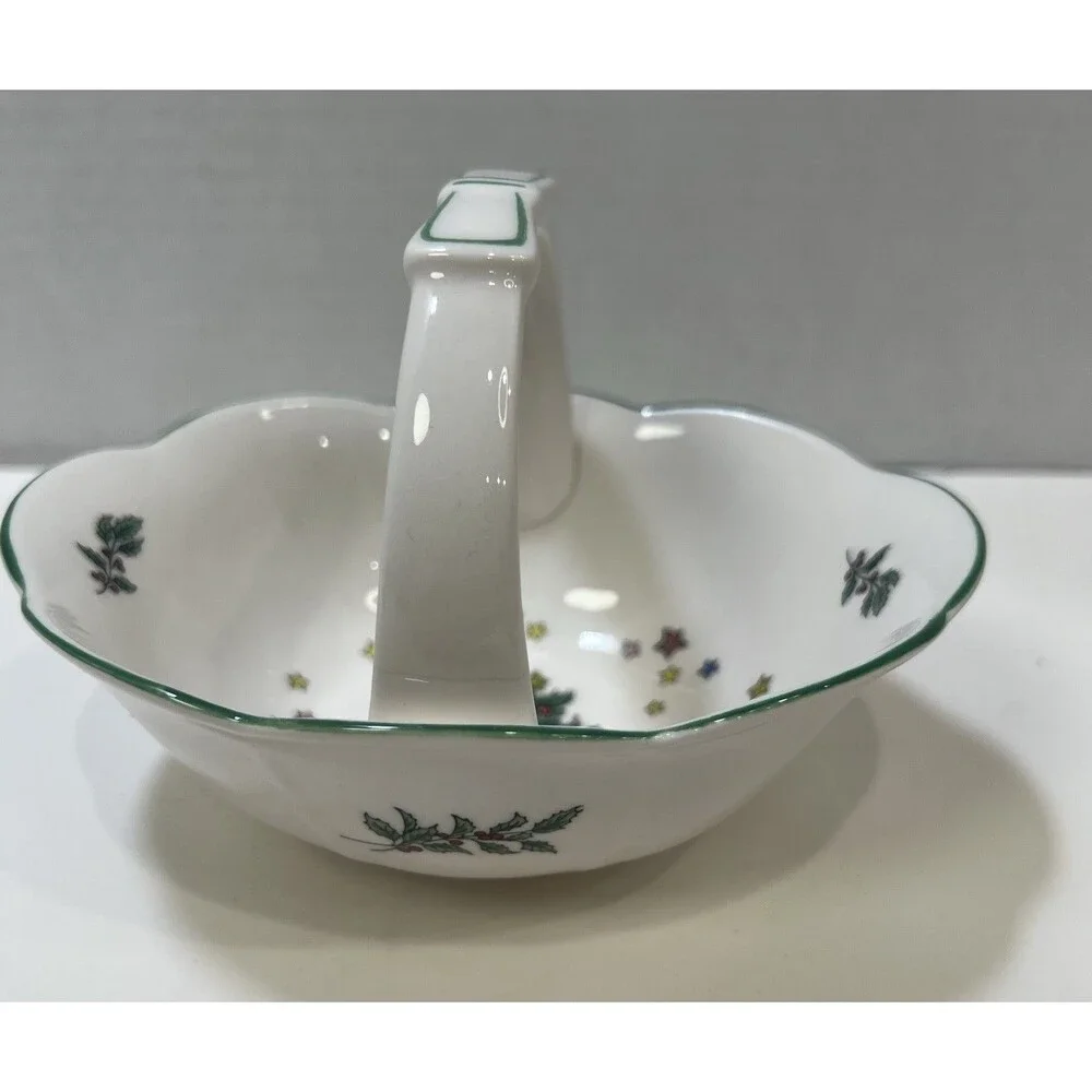 Vintage Christmas Holiday Nikko Happy Holidays Candy Nut Basket w/Handle Japan
